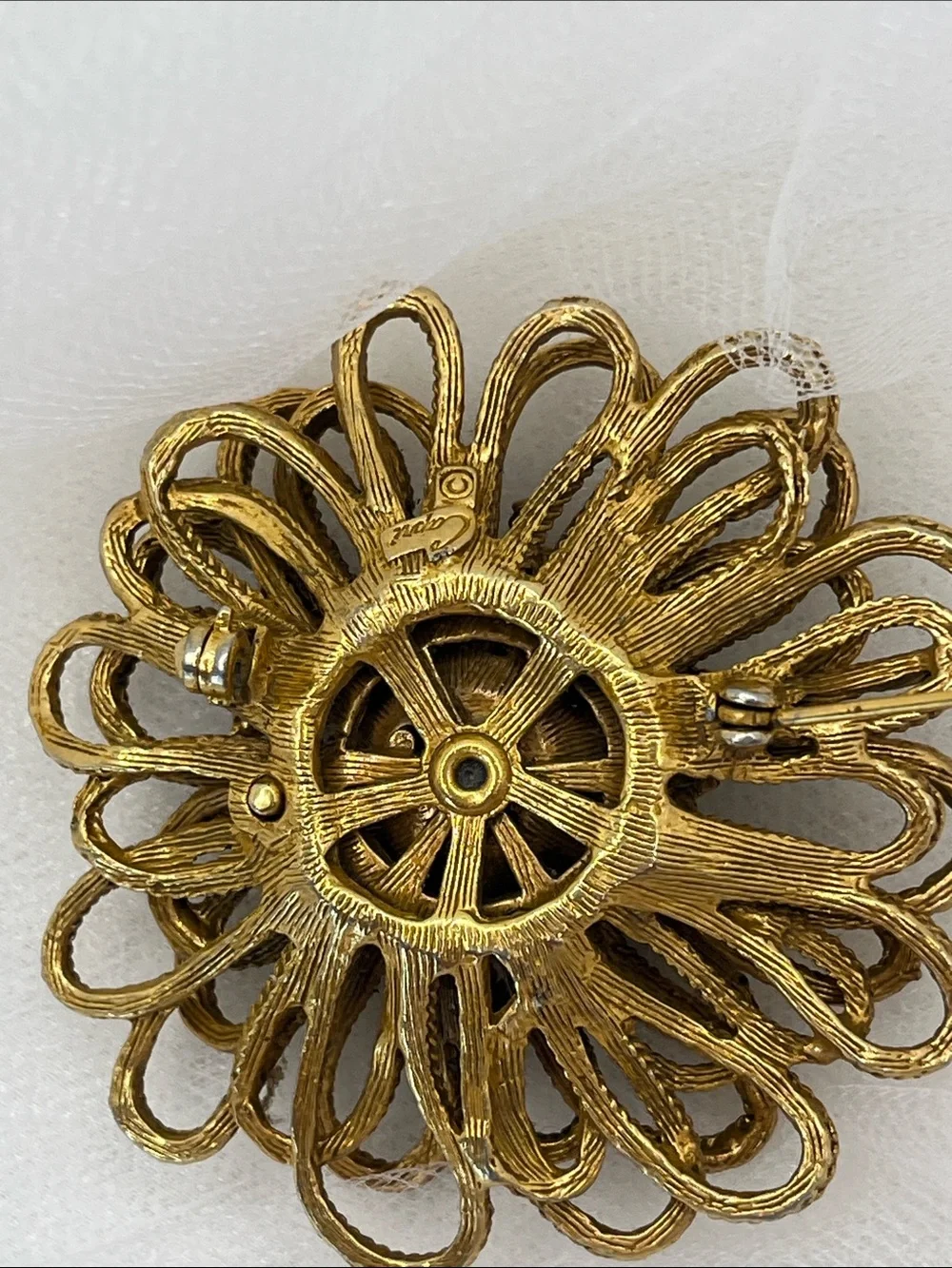 Mid century Floral Gold tone 3D Brooch Pin - Marked Capri